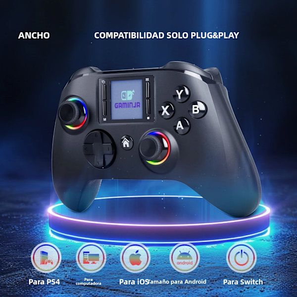 Sort trådløs spilcontroller kompatibel med Switch, Smart Screen, Hall Joystick, RGB, iOS Ready