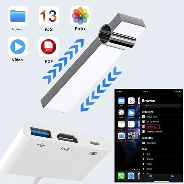 Lightning til HDMI-adapter, støtter dobbel USB OTG, som tillater samtidig skjermspeiling og lading.
