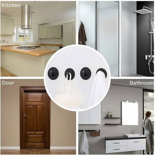 Pakke med 2 selvklæbende kroge, rustfrit stål, sort, runde, til badeværelse og køkken YYV