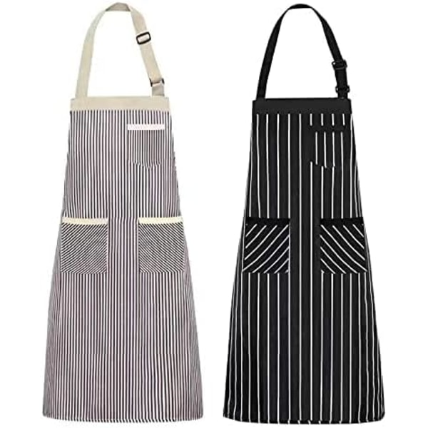 2-pack Köksförkläden, Justerbara Bib Mjuka Kockförkläden med 2 Fickor för Män Kvinnor Brun 2 F