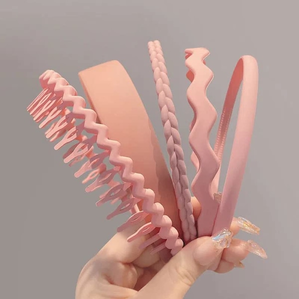 5 stk. Antislip Plastik Pandebånd til Kvinder og Piger Brede Pandebånd med Tænder Sort Blå Hvid Kaffe Rosa Grøn Hårbånd Pink