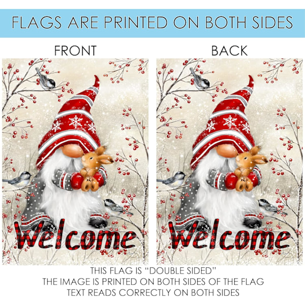 12x18 Tommer Dobbeltsidet Haveflag Vinterflag, Snefnug Krans Julevinter Haveflag Husflag Til Udendørs Have Dekoration Winter Welcome Gnome
