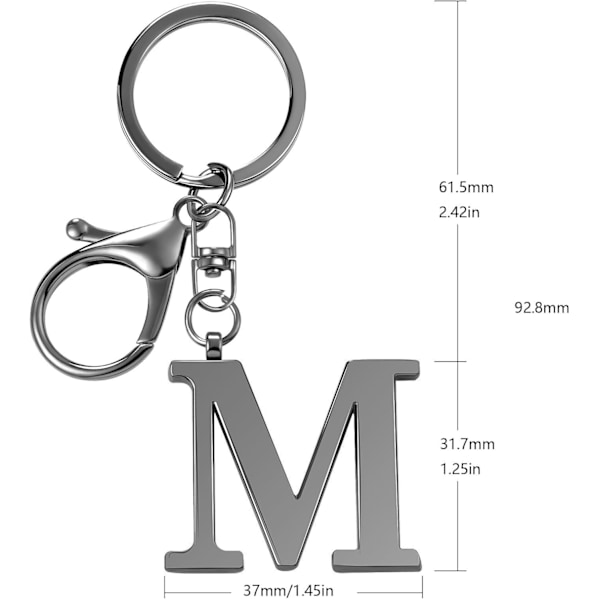 Nøglering med Guld Bogstav A-Z til Kvinder Taske Charms Pung Charms Til Håndtasker Metal Alphabet Initial Letter Nøglering Black-m