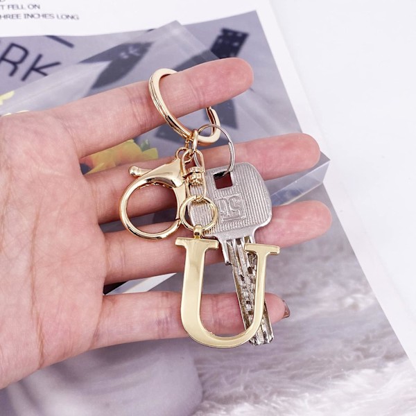 Nøglering med Guld Bogstav A-Z til Kvinder Taske Charms Pung Charms Til Håndtasker Metal Alphabet Initial Letter Nøglering U
