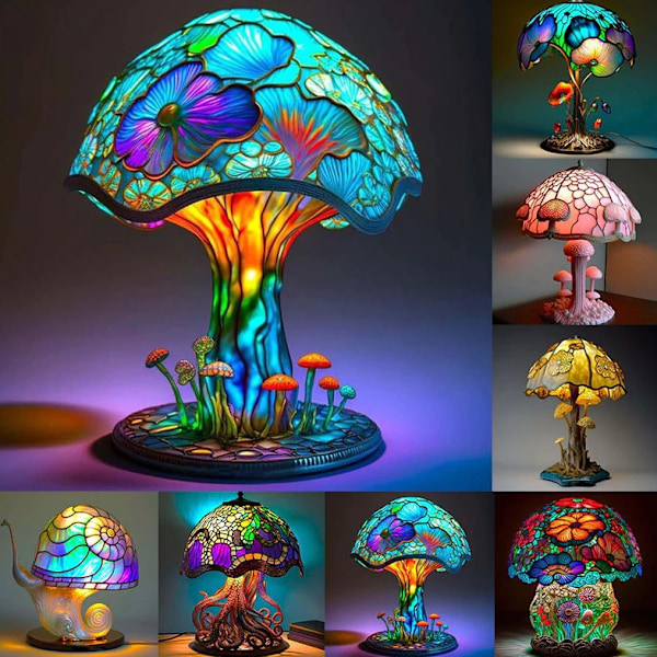 Fargerik Sopp Bordlampe: En Harpikskunstdekorasjon for Hjem & Hage! Med sin 15*10*9cm Størrelse, en Magisk og Fargerik Glød