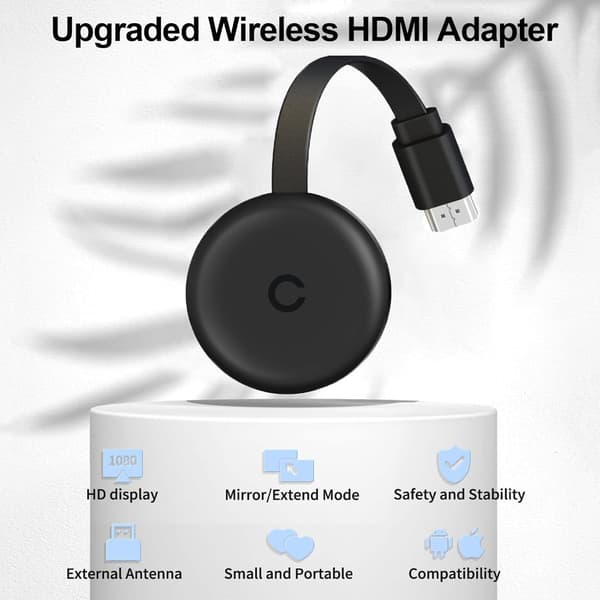 1080P trådlös HDMI-adapter, kompatibel med Android-, Windows- och Mac-skärmar samt projektorer.
