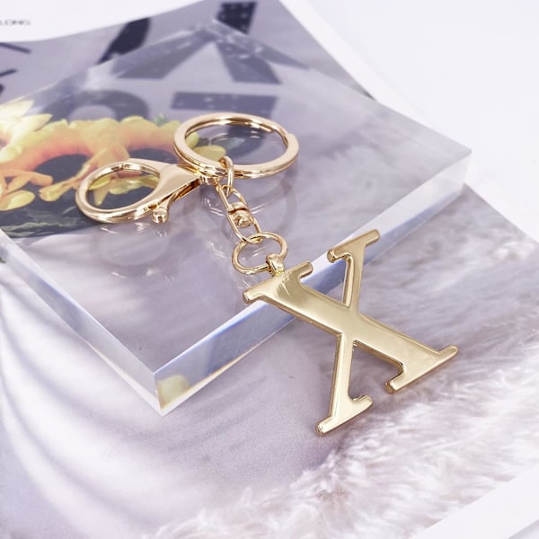 Nøglering med Guld Bogstav A-Z til Kvinder Taske Charms Pung Charms Til Håndtasker Metal Alphabet Initial Letter Nøglering X