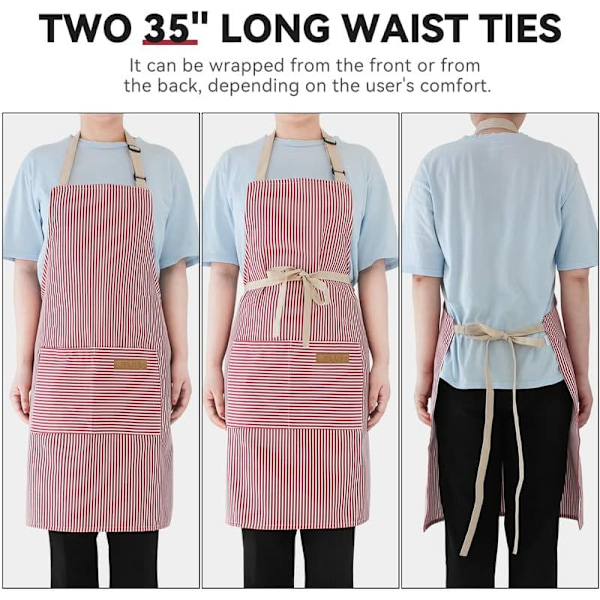 2 Pak Køkken Kogeforklæder, Justerbar Bib Blød Kokkeforklæde med 2 Lommer til Mænd Kvinder       Sort Pinstripes/Pink Pinstripes B