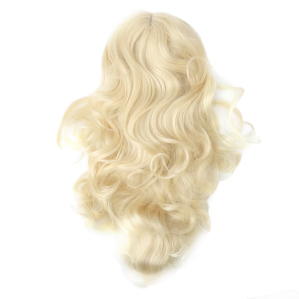 Vardagsblond lång vågig peruk i mitten, lång lockig peruk för kvinnor Värmebeständig syntetisk peruk för Halloween Cosplay