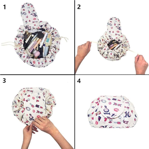 Toalettsäck för flickor, lat förvaring, kosmetikväska, stor bärbar, snygg design, utomhus, vattentät, snabb montering, dubbel magisk väska Beige