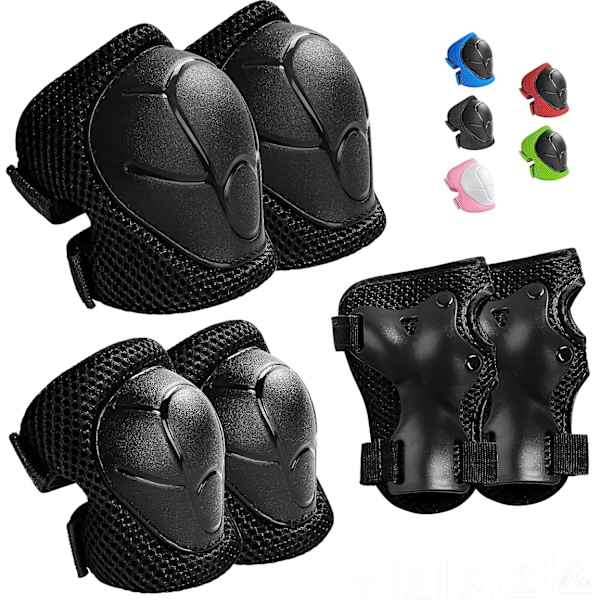 Skyddsutrustning för barn - Knäskydd för barn 3-14 år, knä- och armbågsskydd för småbarn med handledsskydd 3 i 1 M Black