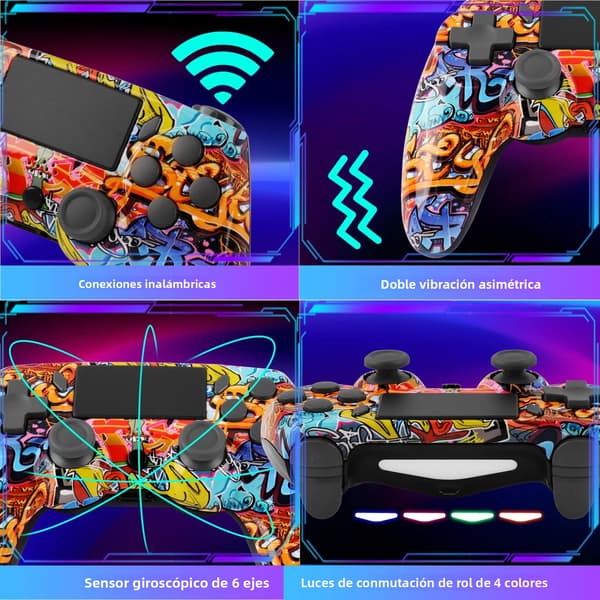 Kamouflage Blå Trådlös Bluetooth Spelkontroll, 6-Axis Gyro, Touch Pad, Kompatibel med PS4 och PC