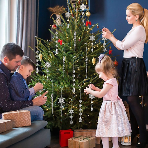 10 stk Krystalljulepynt til trepynt - Hengende akryl snøflak ispigger med dråpeanheng for vintereventyr lysekrone