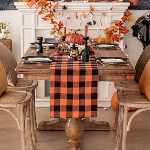 Julebordløber i ternet tartan - rød buffalo plaid juledug, pletbestandig, vaskbar, 13 x 120 tommer Red Plaid