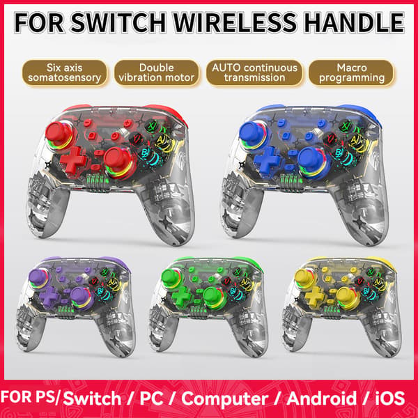 Blå trådløs Bluetooth-spillkontroller kompatibel med Nintendo Switch, vekkefunksjon