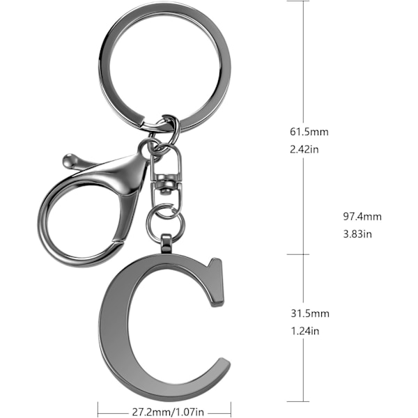 Nyckelring med guldbokstav A-Z för kvinnor, väskacharm, handväskacharm, metallinitialbokstavsnyckelring Black-c