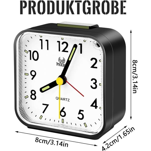 Stille Ikke-Tikkende Analog Vækkeur, Mini Bærbar, Sort