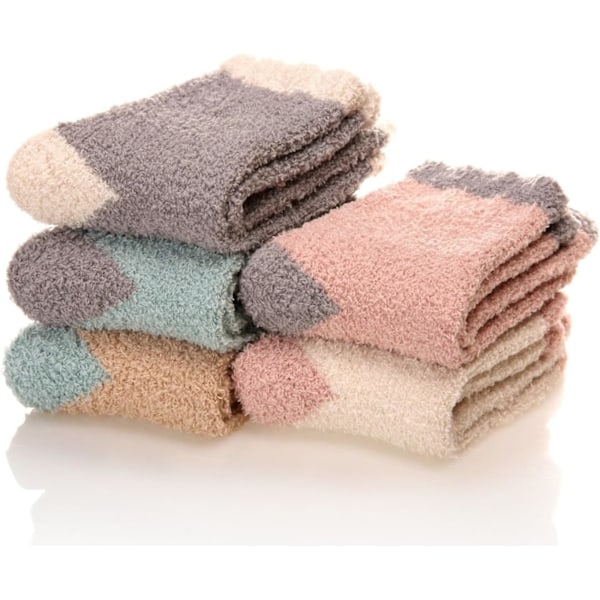 Pehmeät ja lämpimät tossusukat naisille - Superpehmeät mikrokuidut, mukavat nukkumissukat, 6 tai 5 paria 5 Pairs Patchwork Pink