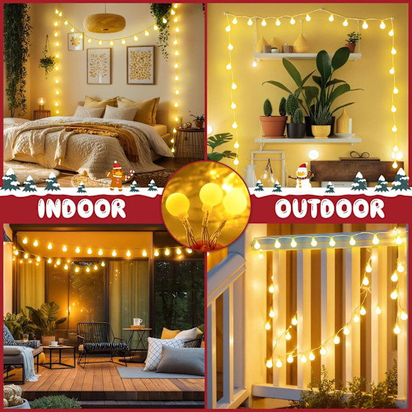Batteridrevne Feelygter Udendørs 6 m 40 LED Varmt Hvid Globe Feelygter med 6 Timers Timer, IP65 Vandafvisende Kugle Feelygter til Soveværelse, Balkon, Ch