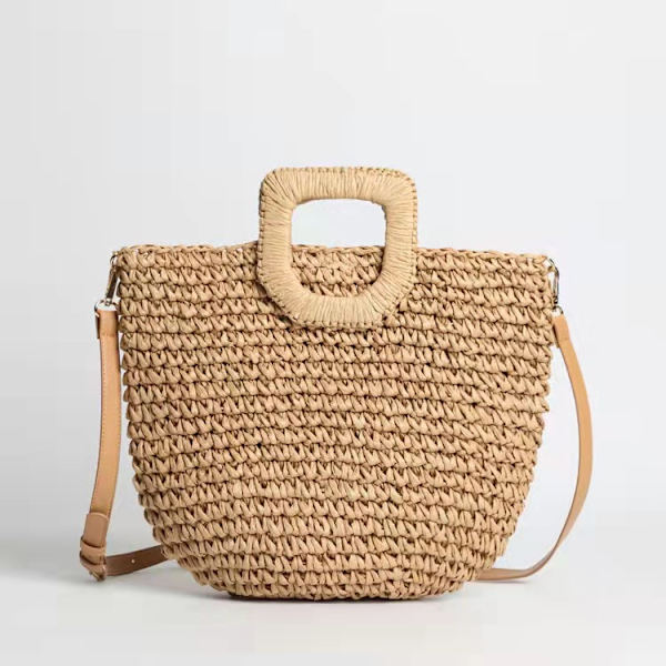 Dame Halm Taske, Høj Kvalitet Taske, Cross-body Taske, Håndvævet Taske, Strandtaske - Kamel camel