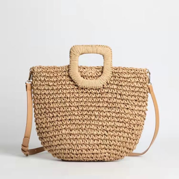 Damväskor i halm, högkvalitativ väska, crossbody-väska, handvävd väska, strandväska - kamel camel