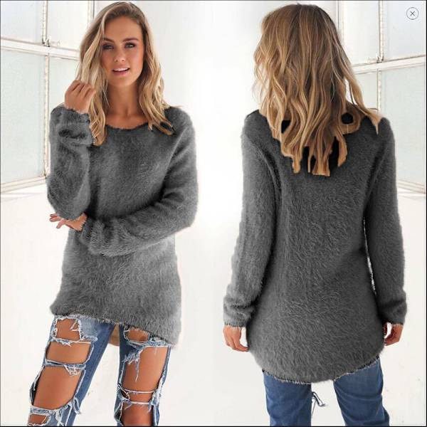 Dam Långärmad plysch tröja Jumper Pullover Sweatshirt Topp dark gray 2XL