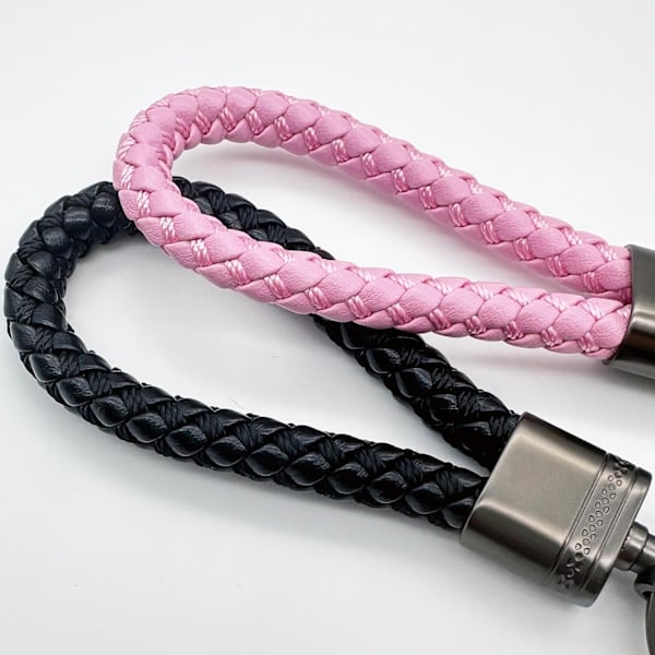 2 stk Håndvævede Flettede Læder Nøgleringe, Nøglering Remme til Mænd og Kvinder, Metal Nøglering til Hjemmebilnøgler Pink