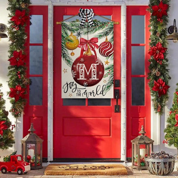Julemonogram Bogstav B Haveflag Ornament Kugler 12x18 Tommer Dobbeltsidet Ude