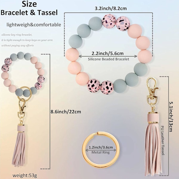 Nøkkelring Armbånd Bil Nøkkelring Holder Wristlet Silikon Kvinner Perle Armbånd Kjeder Light Pink