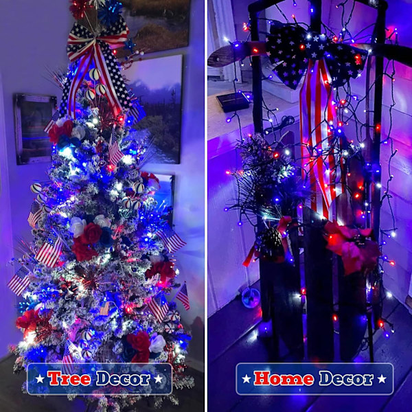 Røde, hvide og blå Halloween-lys, 98ft 300 LED Halloween-lyskæder med 8 tilstande, vandtætte i lyskæder til Halloween-fest, have