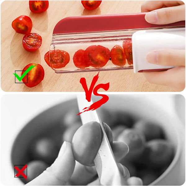 2 stk. Tomatskærer Multifunktionel Drue Cutter Lille Frugt Cutter Drue Køkken Tilbehør Kage Dekoration Værktøj Frugt Slicer (Rød, Grøn)
