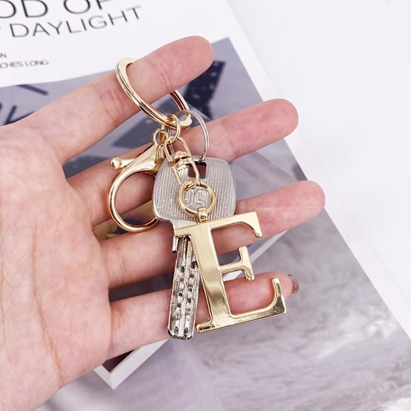 Nøglering med Guld Bogstav A-Z til Kvinder Taske Charms Pung Charms Til Håndtasker Metal Alphabet Initial Letter Nøglering E