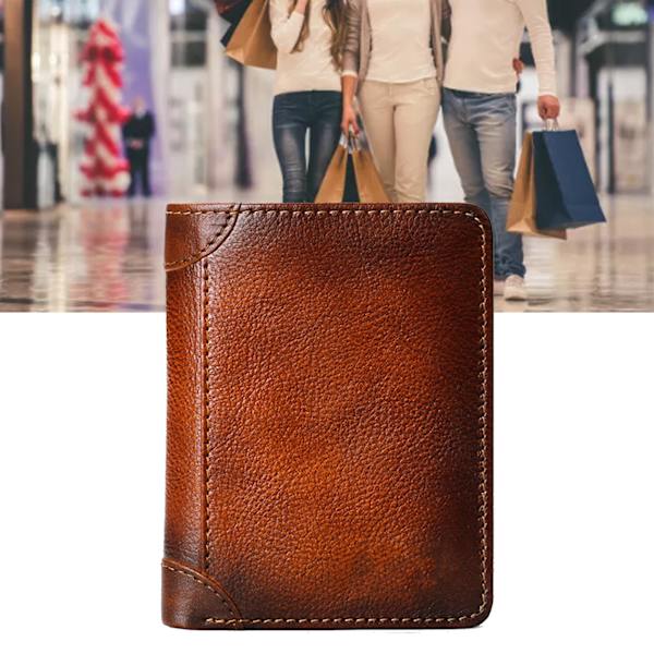 Stor rymlig trifold plånbok Retro stil multi-kortplats herr äkta läder plånbok - gul brun