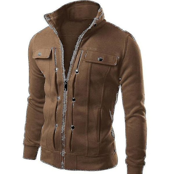 Herrar Höst Vinter Ytterkläder Militärjacka Casual Krage Combat Biker Jacka Rockar Coffee L