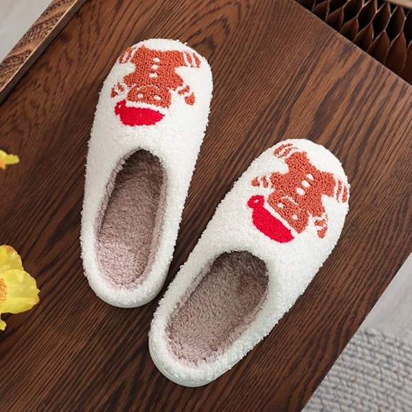 Jule-Tøfler til Kvinder og Mænd - Bløde Plys Tøfler, Vintertøfler Varme og Fluffy, Skridsikre Letvægts Bløde Tøfler, Julegaver Size 42/43