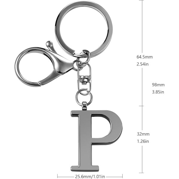 Nøglering med Guld Bogstav A-Z til Kvinder Taske Charms Pung Charms Til Håndtasker Metal Alphabet Initial Letter Nøglering Black-p