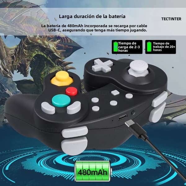 Musta Bluetooth Gamecube-tyylinen ohjain, yhteensopiva Switch-konsolin, PC:n ja Androidin kanssa, Turbo-toiminto