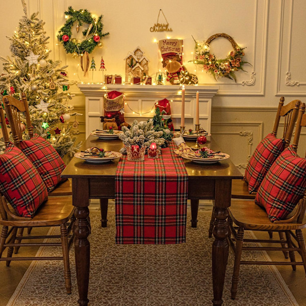 Julebordløper i Rutete Tartan - Rød Buffalo Plaid Jul, Flekkbestandig Vaskbar Borddekorasjon, 13 x 108 Tommer Red Plaid