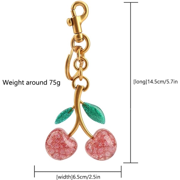 Kirsebær Nøglering Vedhæng, Hængende Kirsebær Dekoration, Fremstillet af Harpiks Legering Materiale, Et Sødt Vedhæng med Unik Charme Pink Crystal Cherry (Gilt)