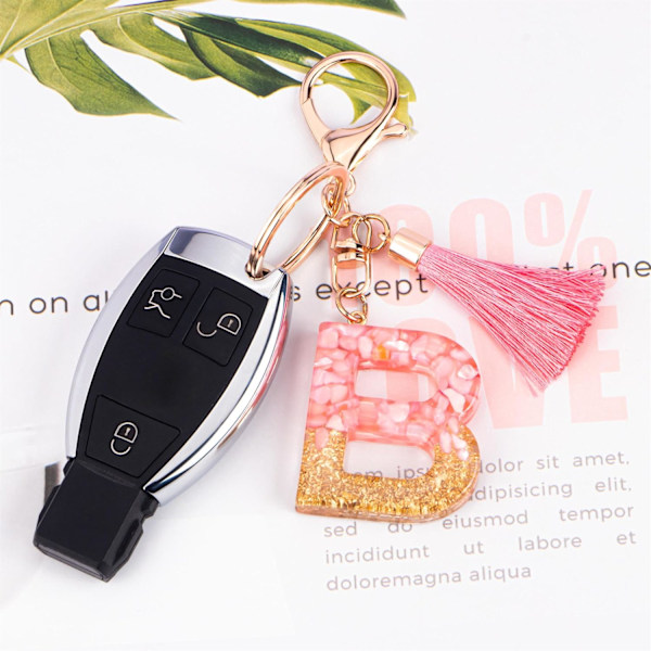 Sødt Rosa Nøglering til Kvinder Piger, Initialbogstav Nøglering med Kvast, Charms til Nøglepung Håndtasker Rygsække Pink-b