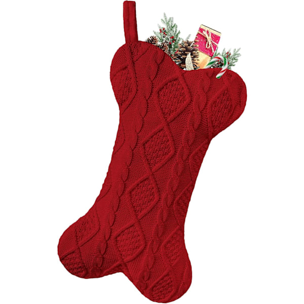 Julstrumpa för hundar, stickad vit julstrumpa för hundar, benformad hundstrumpa julstor storlek för husdjur (RÖD) Red