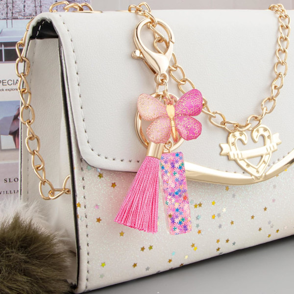 Sööt roosad võtmehoidjad naistele ja tüdrukutele, algustähega võtmehoidjad tutiga, ripatsid võtmetele, rahakotile, käekottidele ja seljakottidele Colorful Pink Butterfly-i