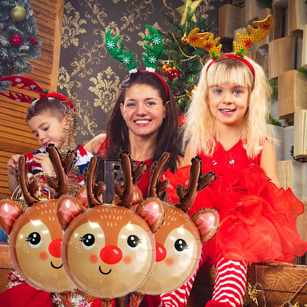 Reinsdyrballonger Juleballonger Reinsdyrhode Folieballonger til Juletemafest Bursdagsfestforsyninger Dekorasjoner-3stk