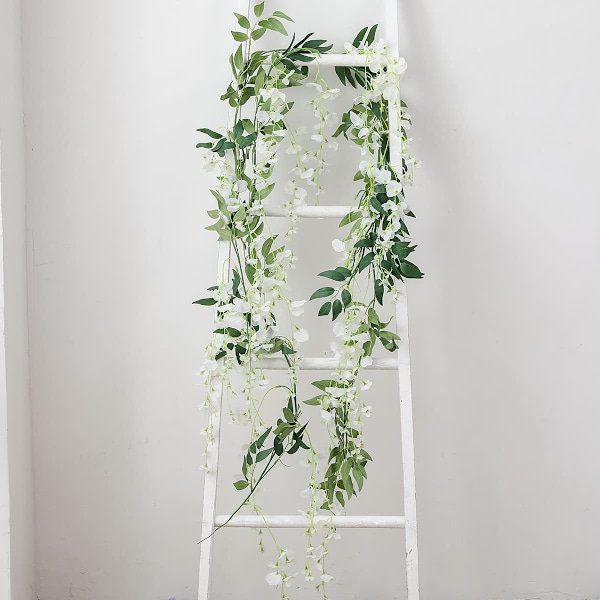 2 x 7 fot Konstgjord Wisteria Vinranka Girlang Konstgjorda Blommor Wisteria Girlangar för Utomhus Inomhus Bröllop Vägg Badrum Dekoration (Lila) White