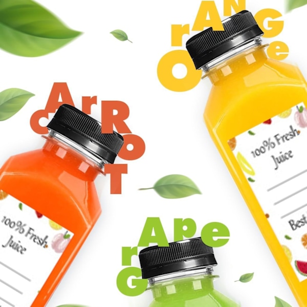 Plastik Juiceflasker med Låg 12 stk, 350 ml Genanvendelige Juicebeholdere med Tamper-Proof Låg Sort, Klar Juiceflasker til Juicing, Mælk, Smoothie
