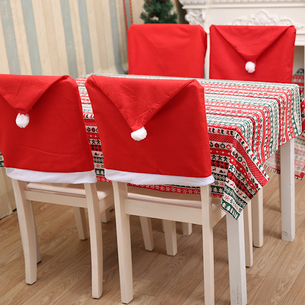 Röda Ovävda Julstolsöverdrag, 60 * 50cm med 6st för Festlig Borddekoration och Tomteluva Charm, Julmåste!