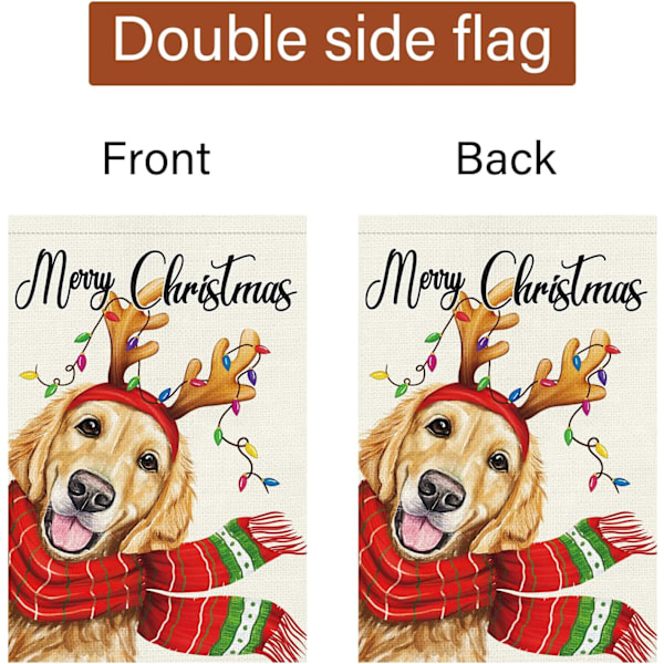 Glædelig Jul Haveflag 12x18 Dobbeltsidet, Burlap Velkommen Vinter Jul Golden Retriever Hund Havegård Flag (KUN FLAG) Christmas