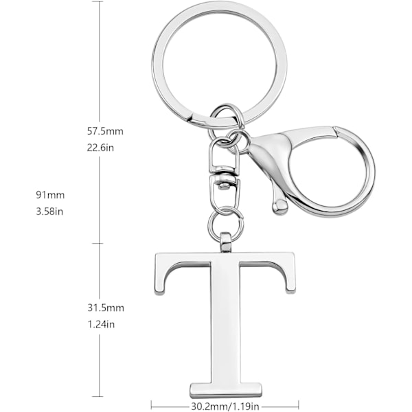 Nyckelring med guldbokstav A-Z för kvinnor, väskacharm, handväskacharm, metallinitialbokstavsnyckelring Silver-t