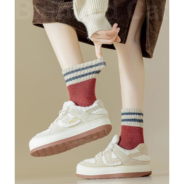 5 Par Dame Vintage Stil Tykke Uld Varme Vinter Strømper A12