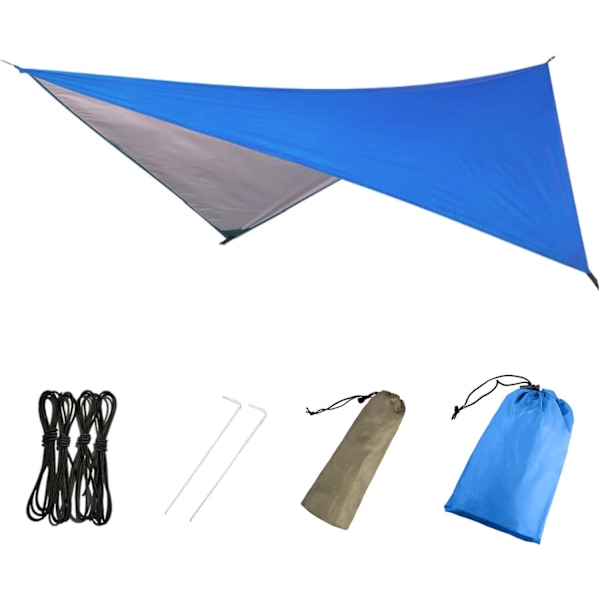 Hængekøje Camping Tarp Regn Fly, Vandafvisende Teltsokkel Ly Canopy Solskærm Klud Picnic Måtte til Udendørs Markise Vandreture Strand Rygsæk Blue